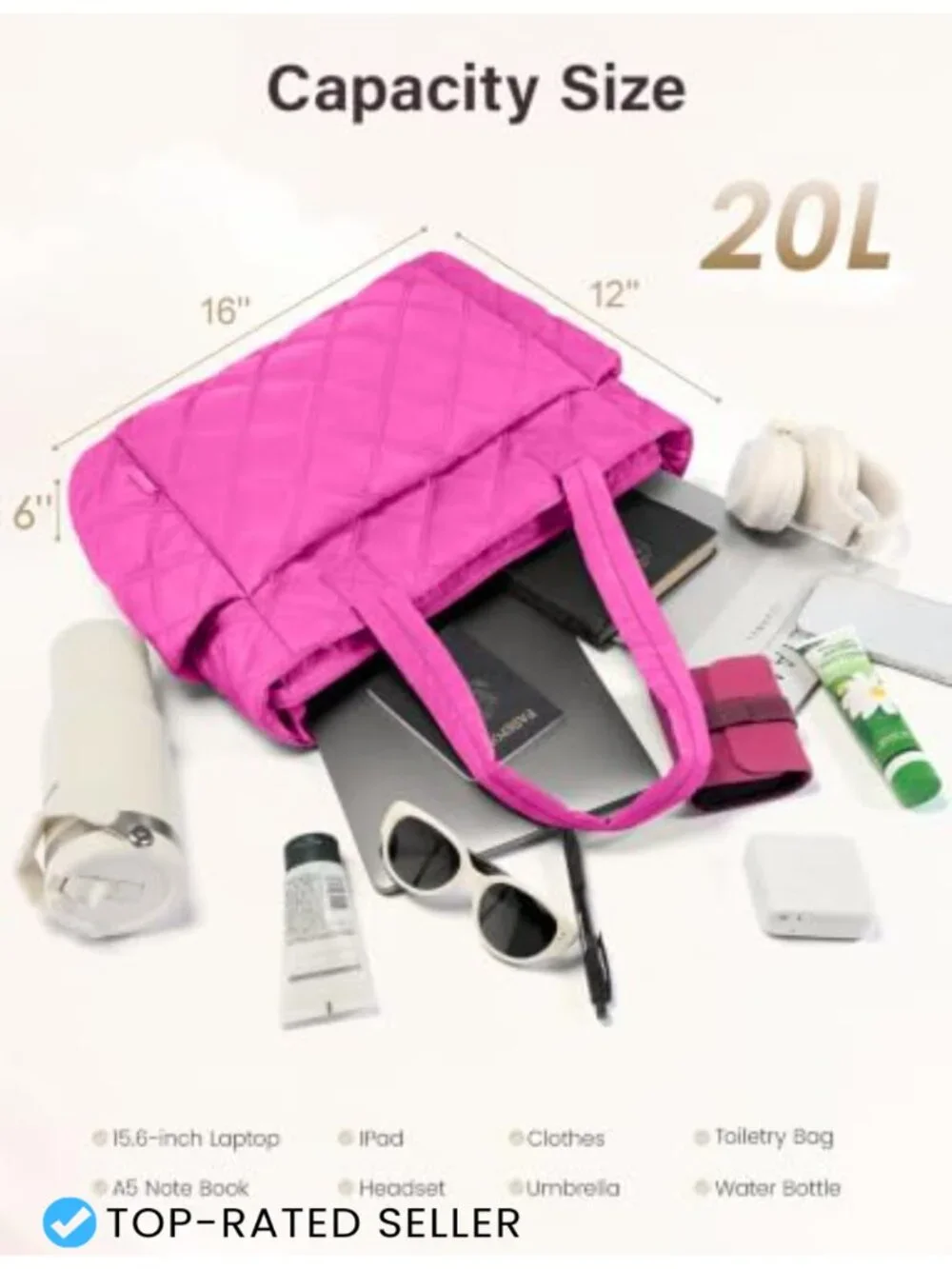Lightweight Puffer Tote Bag with 8 Pockets, Quilted Shoulder Bag for Work Travel